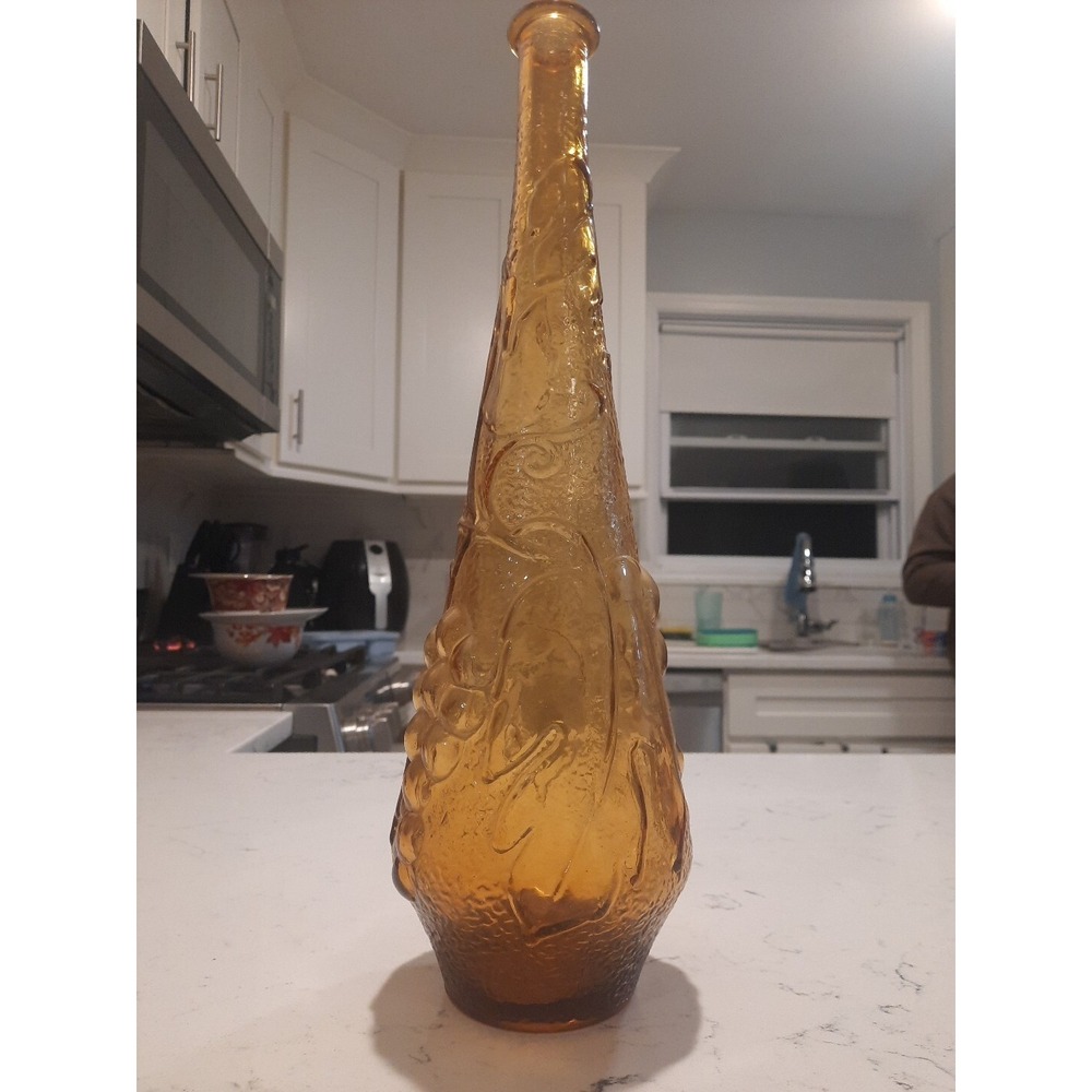 Vintage Amber Empoli Fruit Grapes Genie Bottle Decanter